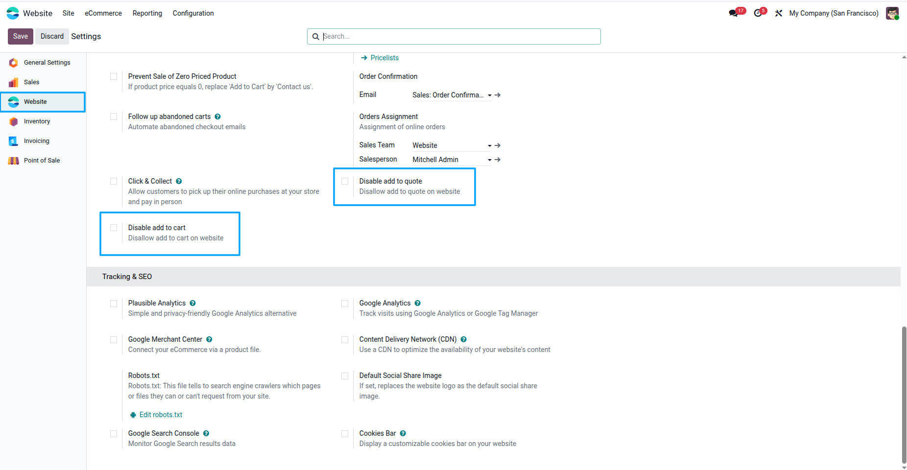 Add to Cart Setting in Website Configuration