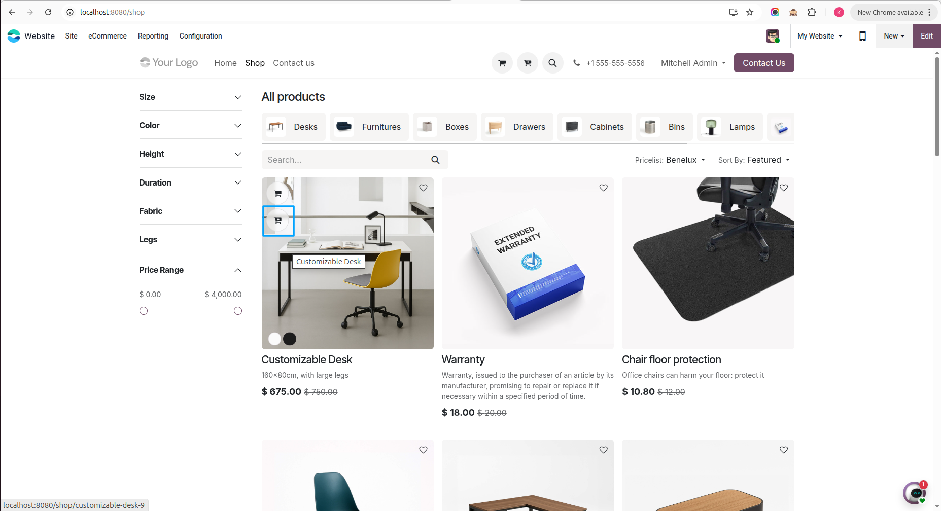 Hover Add to Quote and Add to Cart Buttons