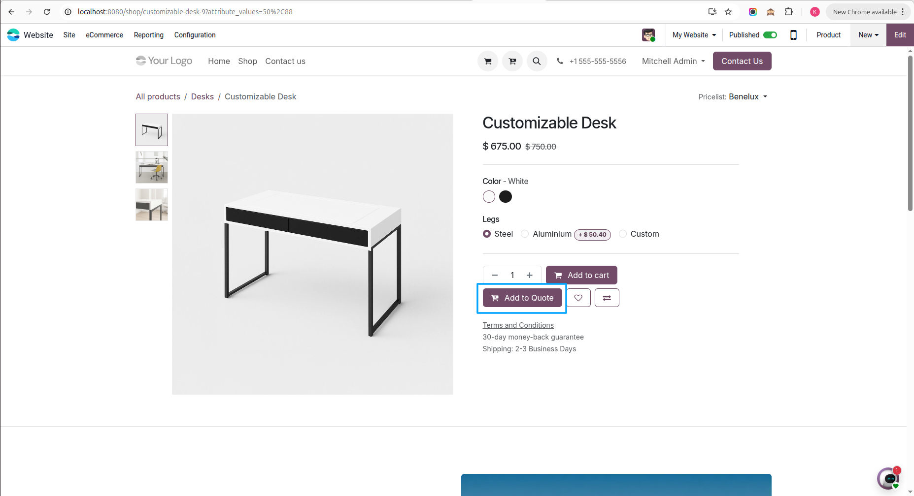 Hover Add to Quote and Add to Cart Buttons