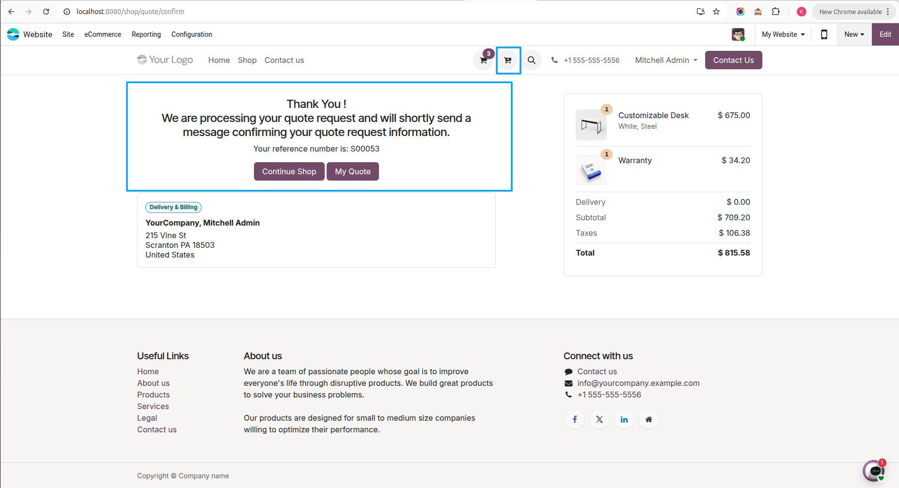 Thank You Message After Submitting Quote