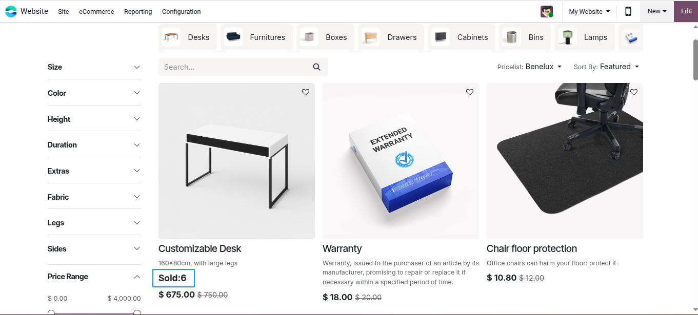 Website Product Sale Count