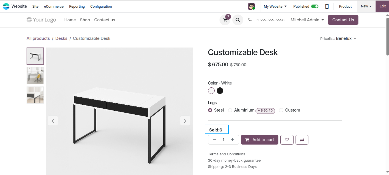 Website Product Sale Count
