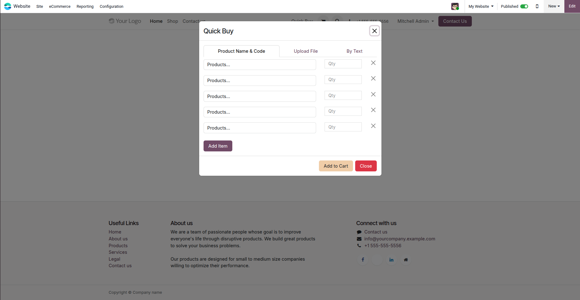 Website sales quick add