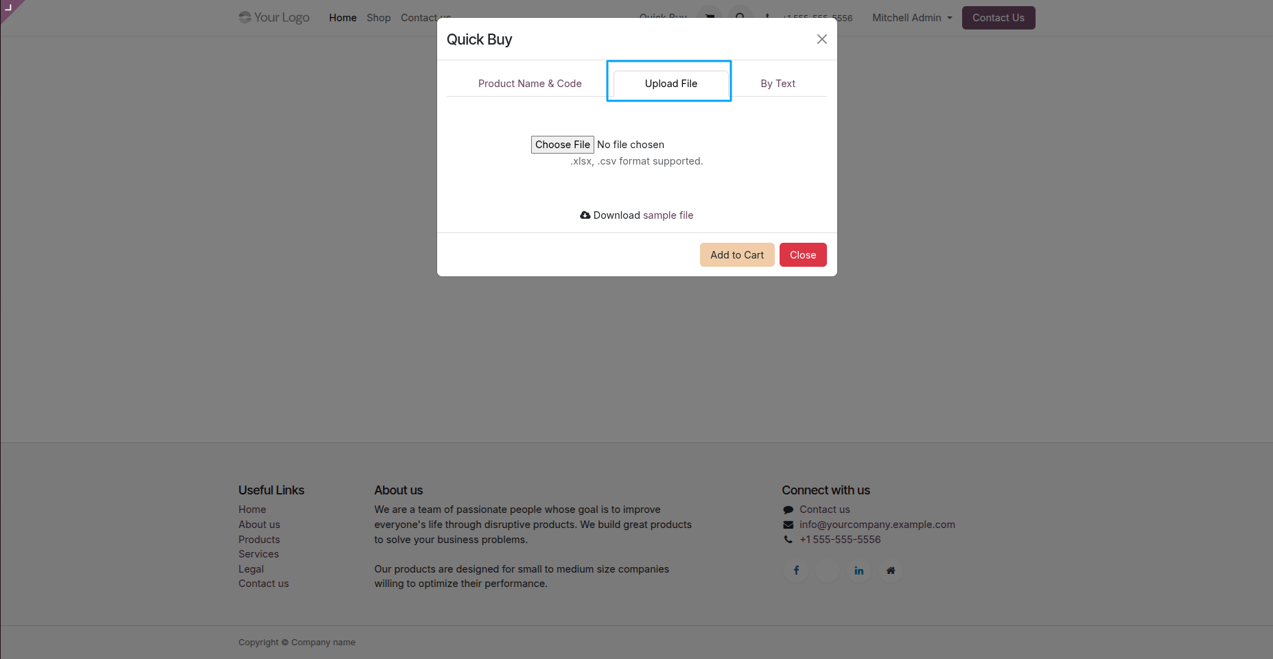Website sales quick add