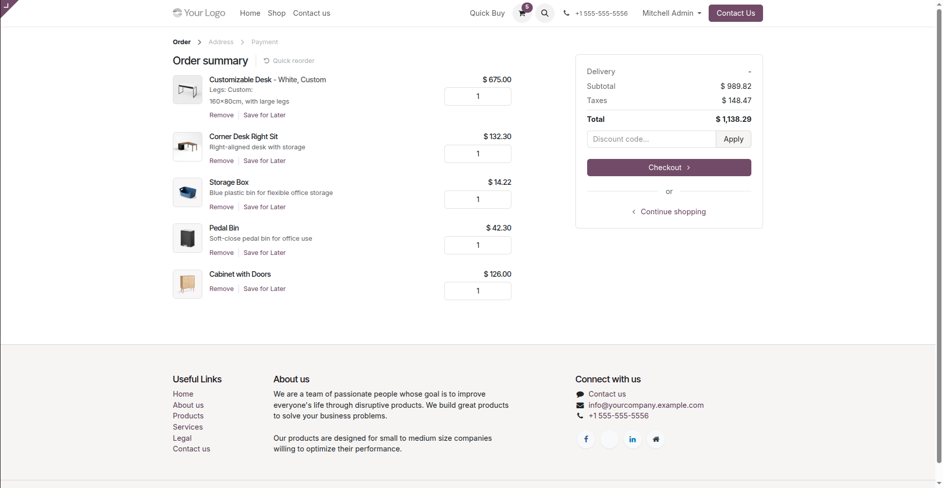 Website sales quick add