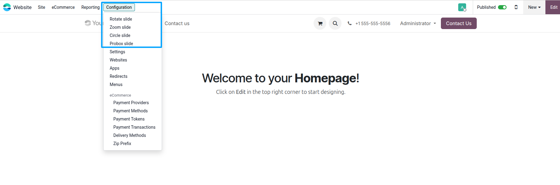 Website sliders snippet configured