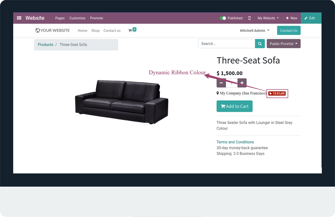 Website Stock Notification - This module allows to notification of stock qty(left) in shop page in odoo.| website stock | stock low | website sale | website sale stock | website sale stock low