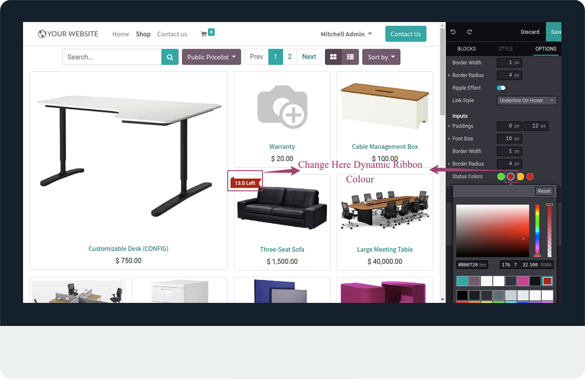 Website Stock Notification - This module allows to notification of stock qty(left) in shop page in odoo.| website stock | stock low | website sale | website sale stock | website sale stock low