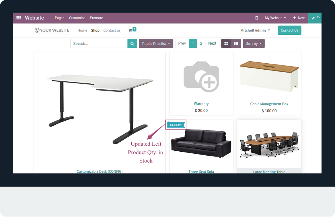 Website Stock Notification - This module allows to notification of stock qty(left) in shop page in odoo.| website stock | stock low | website sale | website sale stock | website sale stock low