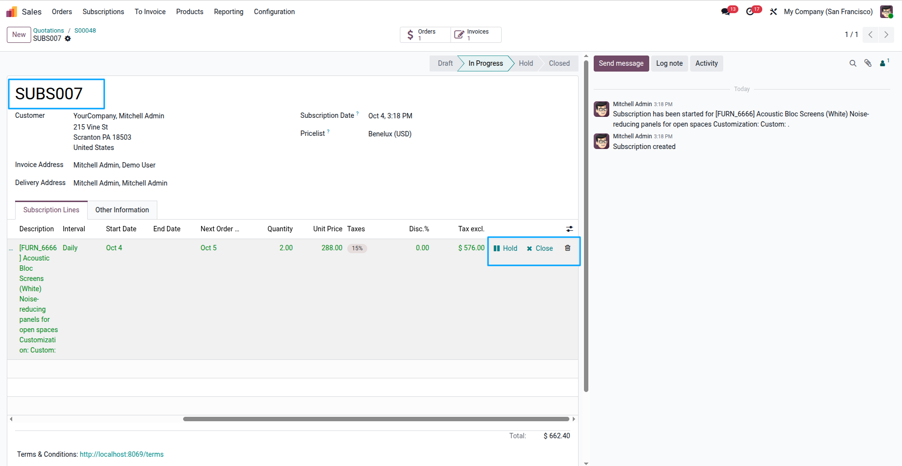 Created Product Subscription