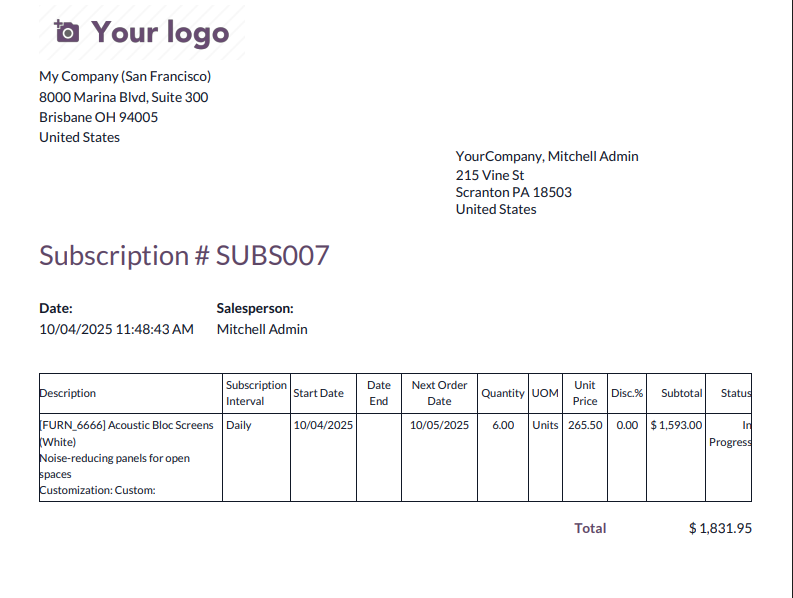 Download or Print Subscription Order PDF