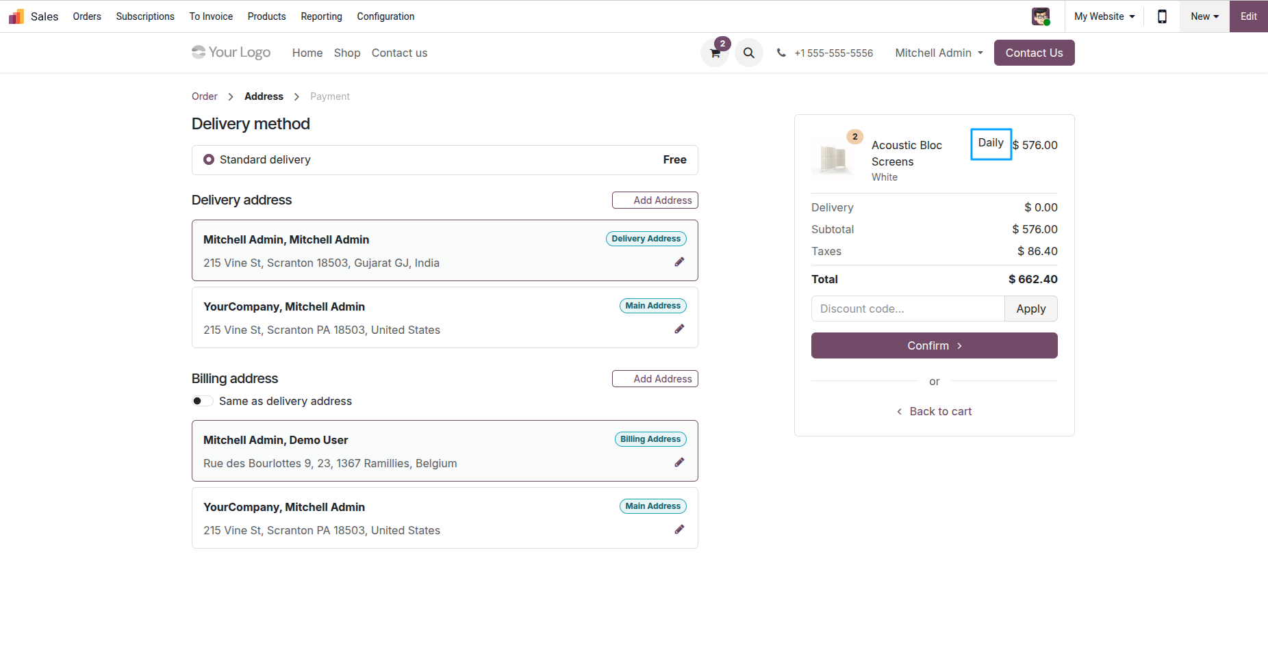 Website Shop Subscription