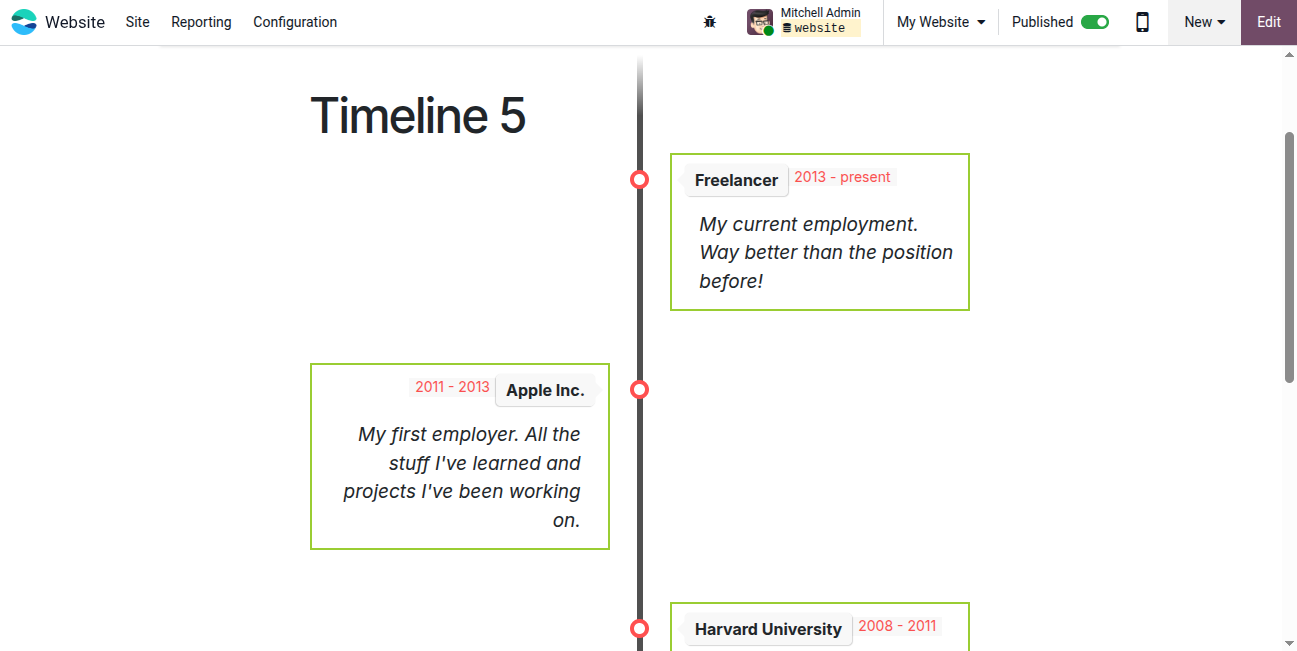 Website Timeline Snippest