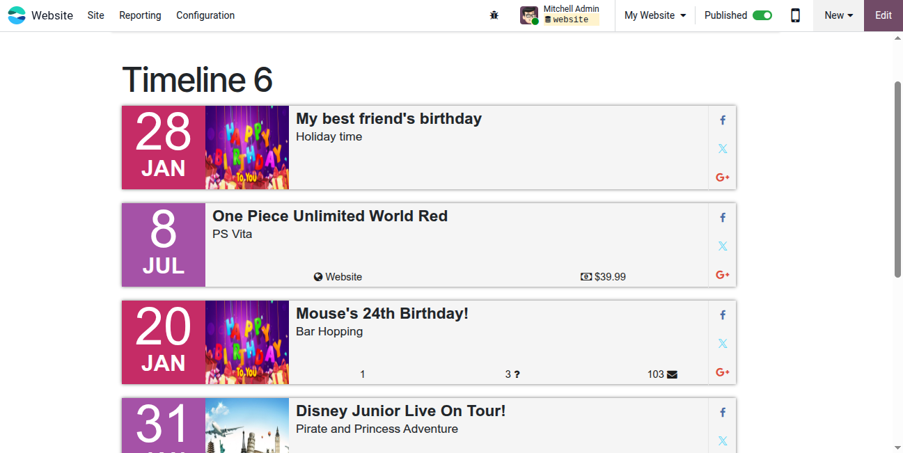 Website Timeline Snippest