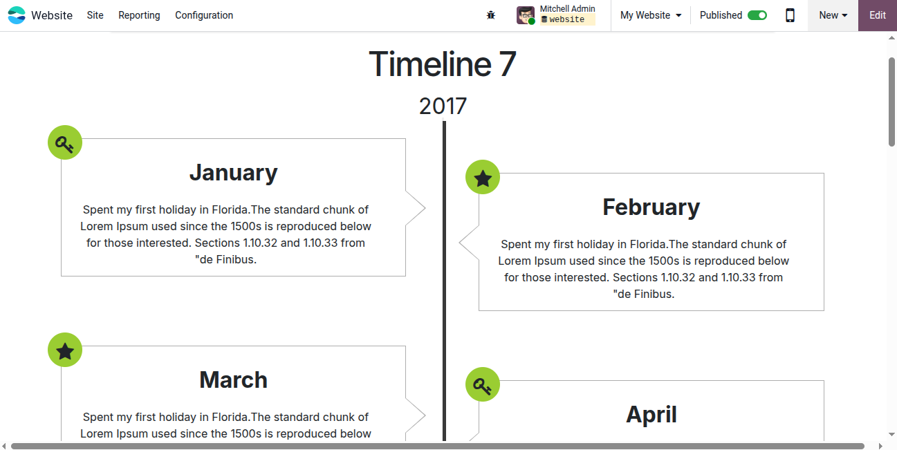 Website Timeline Snippest