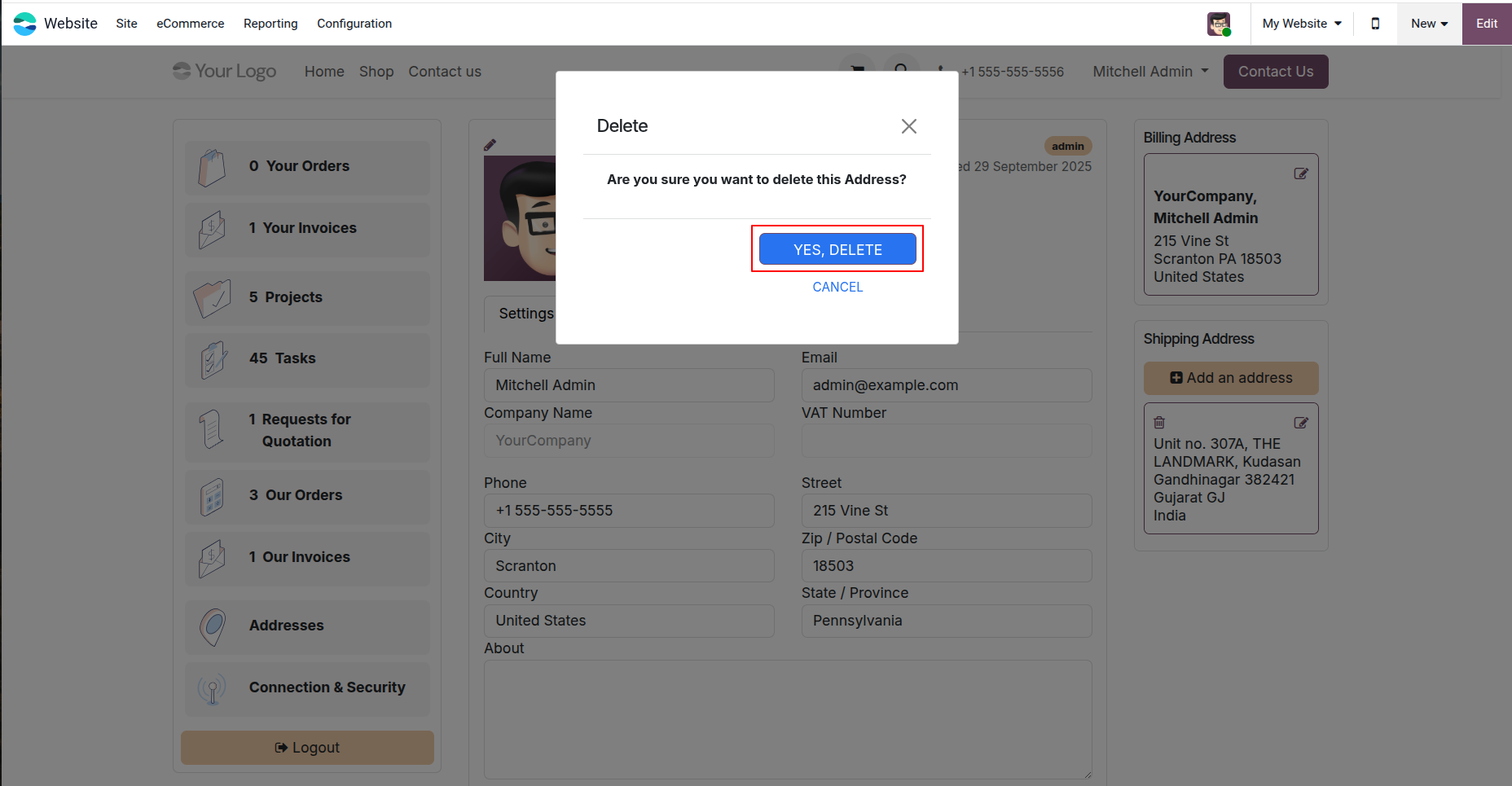Confirm Delete Address