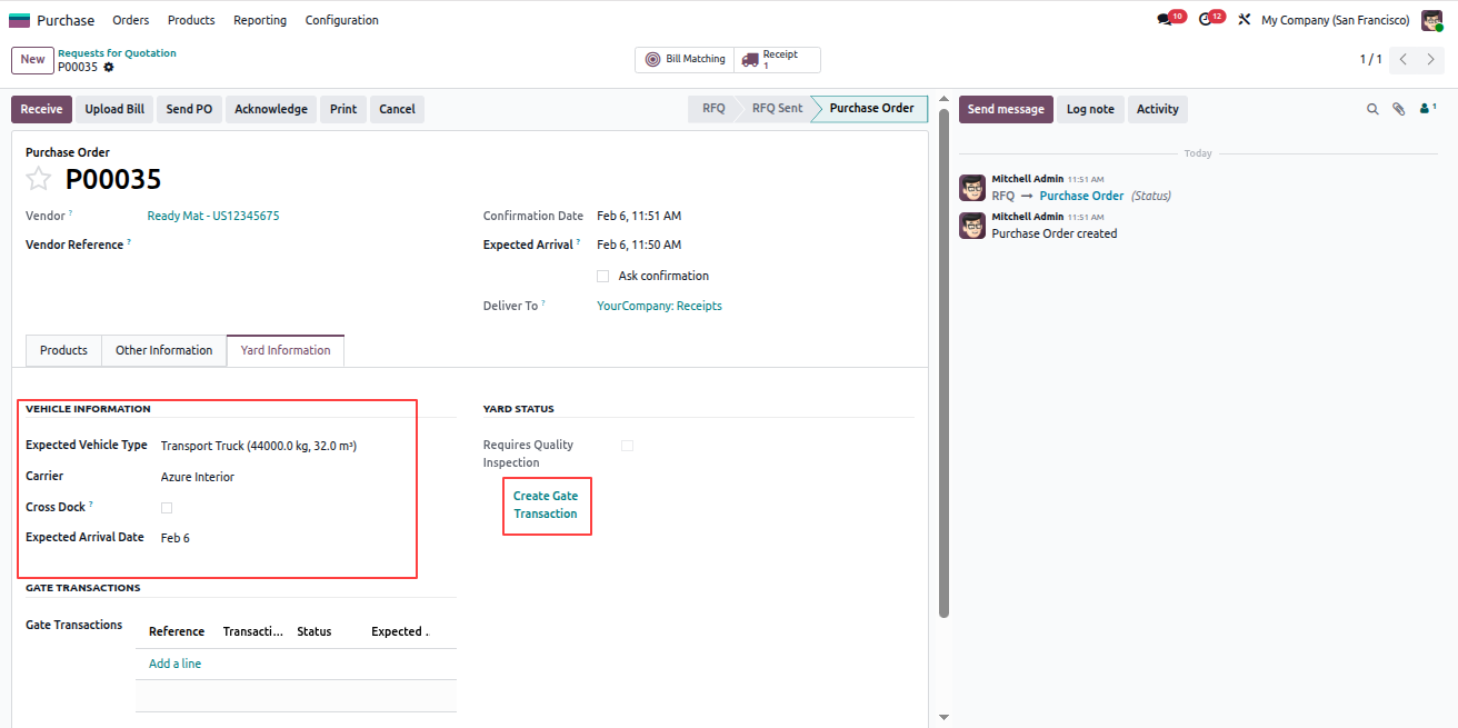 Create Gate Transaction from Purchase Order