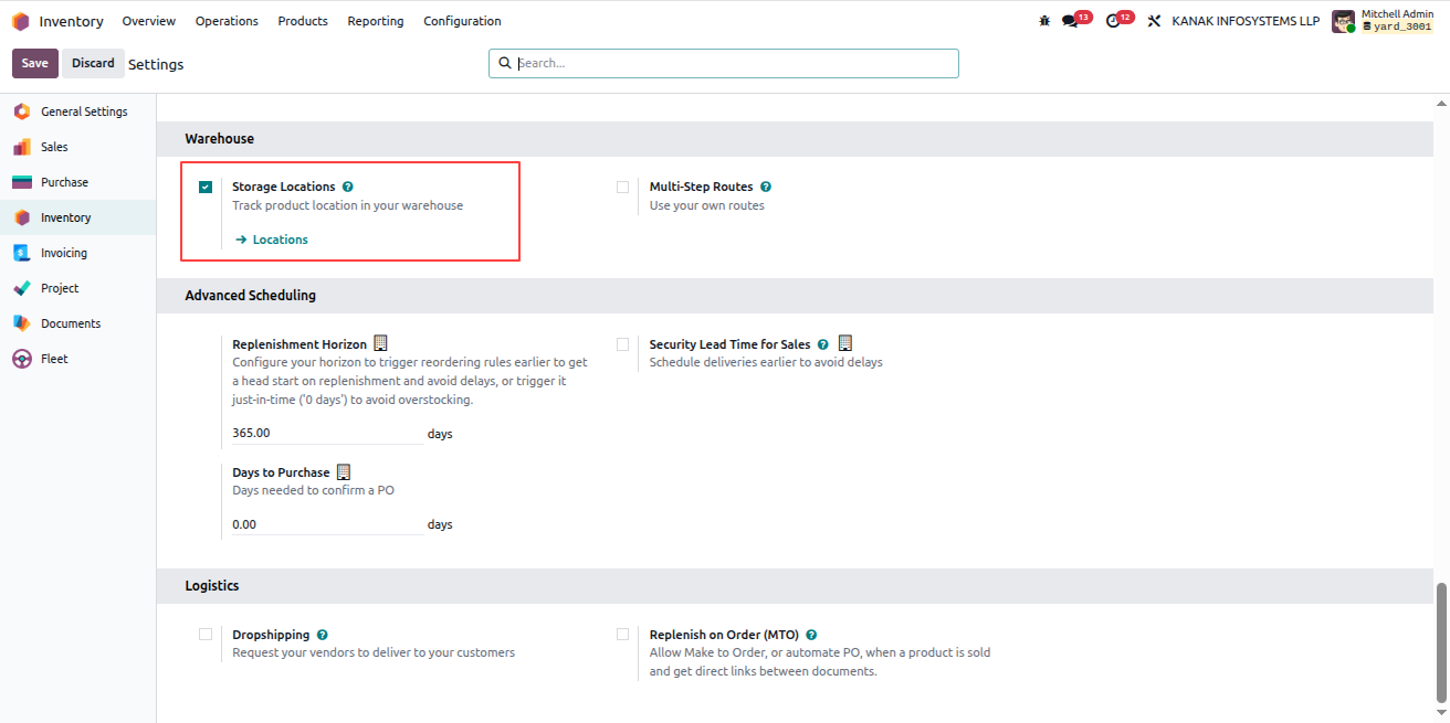 Enable Storage Locations