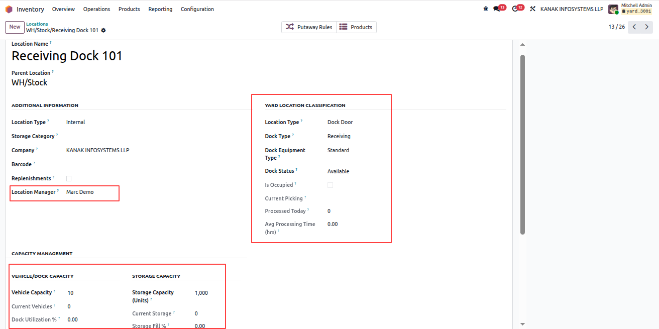 Location Capacity and Type Settings