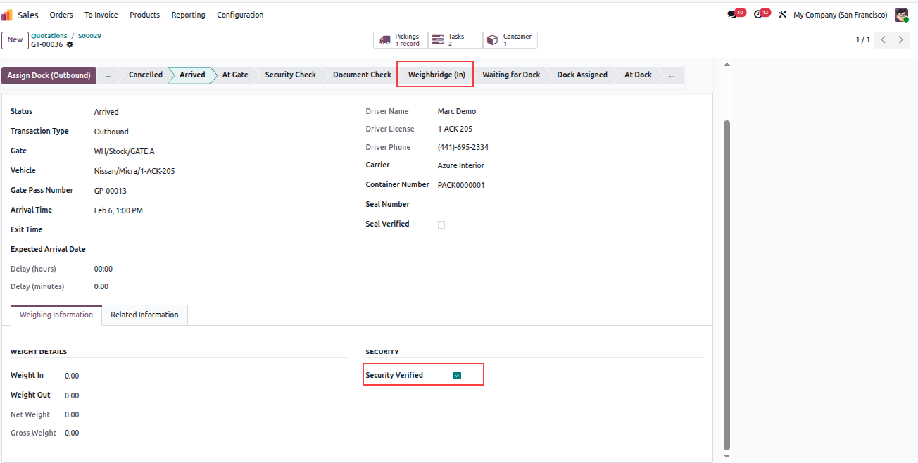Yard Management - Yard Management automates warehouse gate operations, dock scheduling, and vehicle tracking from entry to exit. The module integrates weighbridge operations, security checkpoints, quality controls, and real-time inventory tracking with automated notifications at every stage. | Yard Management | Gate Transactions | Dock Scheduling | Weighbridge Integration | Security Checkpoints | Inventory Tracking | Warehouse Operations | Vehicle Management | SLA Monitoring | Quality Control | Real-time Notifications.
