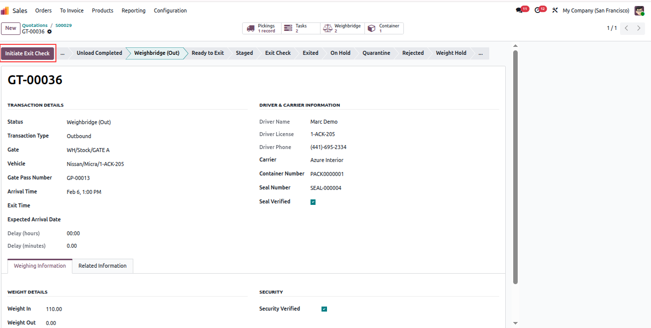 Yard Management - Yard Management automates warehouse gate operations, dock scheduling, and vehicle tracking from entry to exit. The module integrates weighbridge operations, security checkpoints, quality controls, and real-time inventory tracking with automated notifications at every stage. | Yard Management | Gate Transactions | Dock Scheduling | Weighbridge Integration | Security Checkpoints | Inventory Tracking | Warehouse Operations | Vehicle Management | SLA Monitoring | Quality Control | Real-time Notifications.