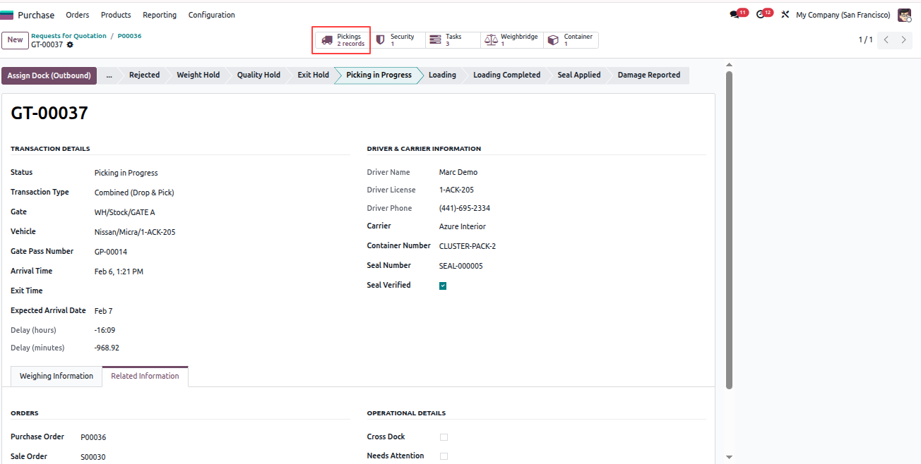 Yard Management - Yard Management automates warehouse gate operations, dock scheduling, and vehicle tracking from entry to exit. The module integrates weighbridge operations, security checkpoints, quality controls, and real-time inventory tracking with automated notifications at every stage. | Yard Management | Gate Transactions | Dock Scheduling | Weighbridge Integration | Security Checkpoints | Inventory Tracking | Warehouse Operations | Vehicle Management | SLA Monitoring | Quality Control | Real-time Notifications.