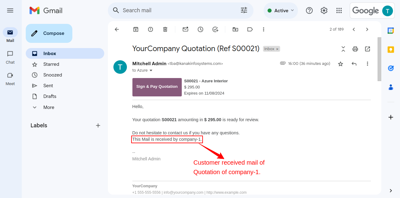 Quotation Email from Company 1