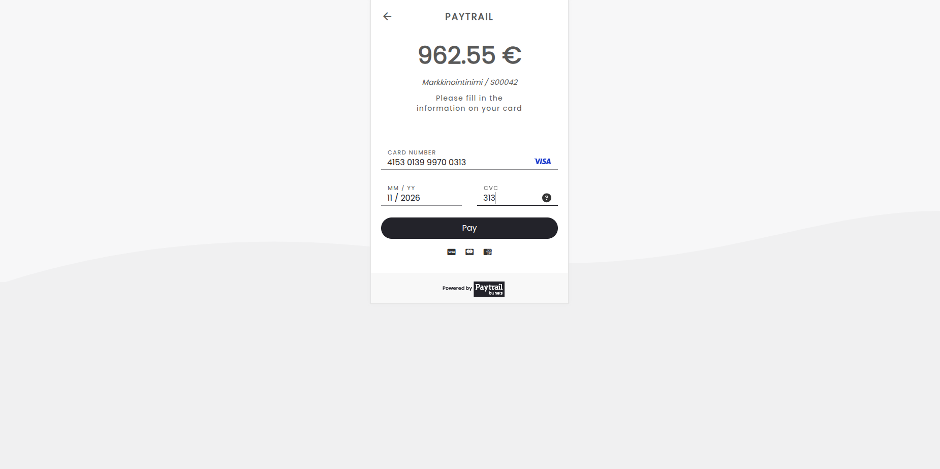 Paytrail Card Details