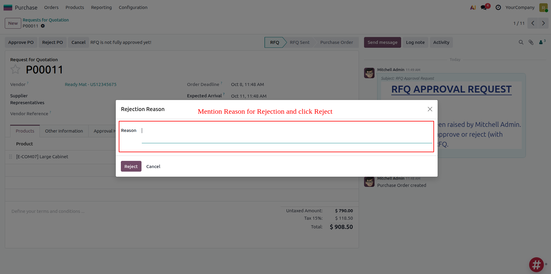 Reject Reason Popup