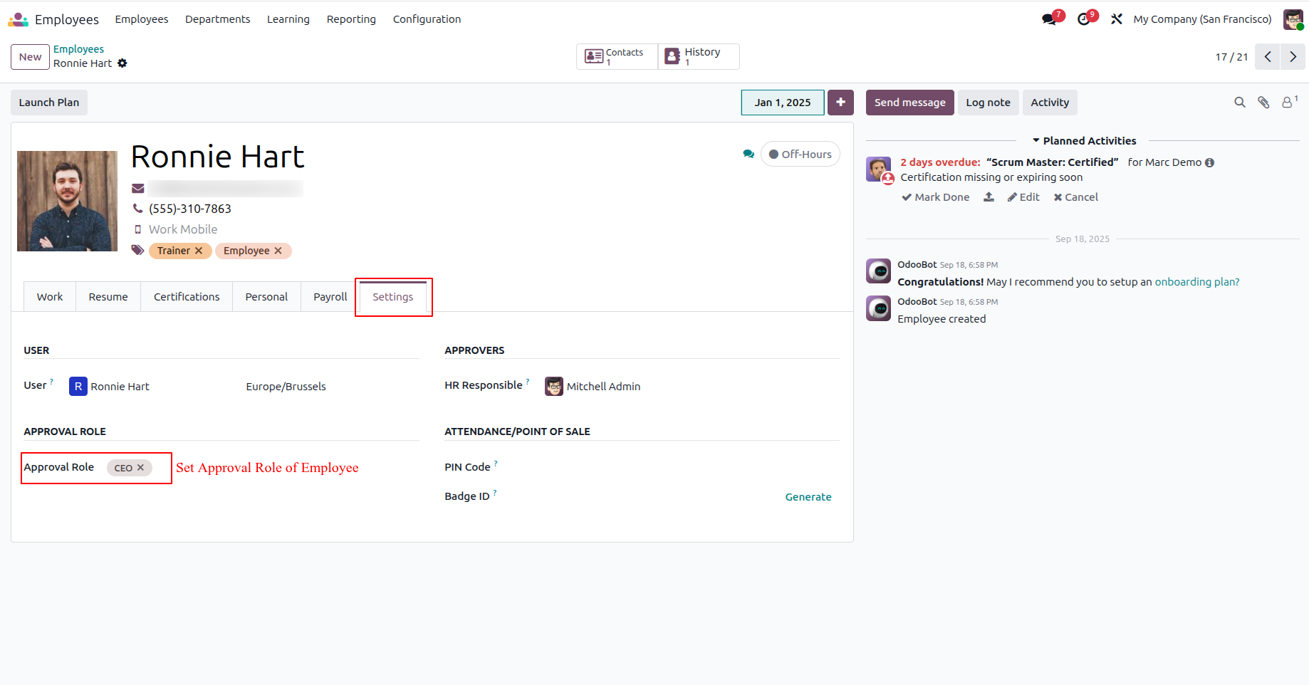 Assign Approval Role to Employee - Screenshot 3
